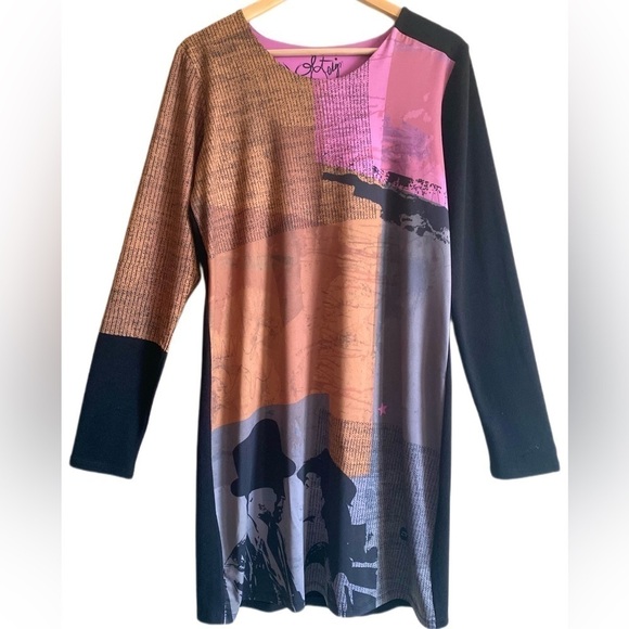 VOLT DESIGN Abstract Art To Wear Stretchy A-Line Dress Sz 4 Travel Urban  Unique